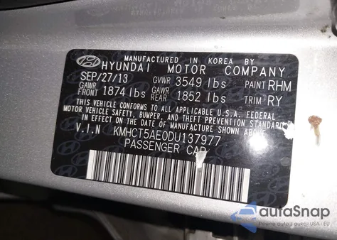 2013 Hyundai Accent Gs from USA, damaged, VIN KMHCT5AE0DU137977